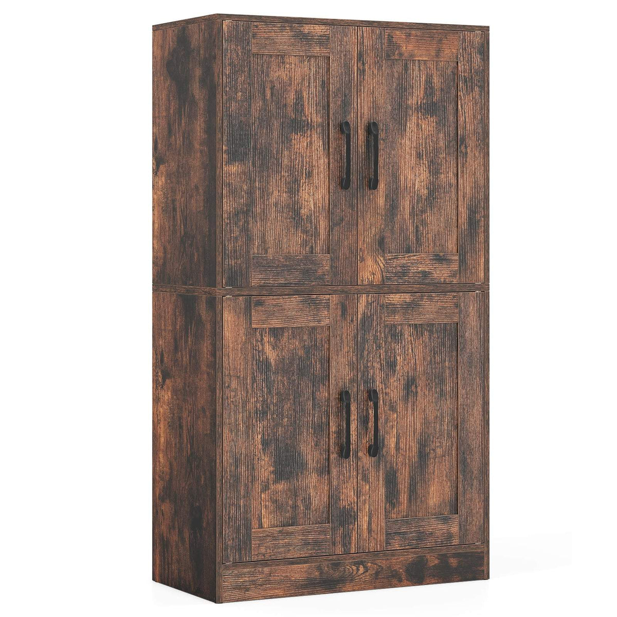 Kitchen Cabinet with Adjustable Shelves, 4 Doors, Brown