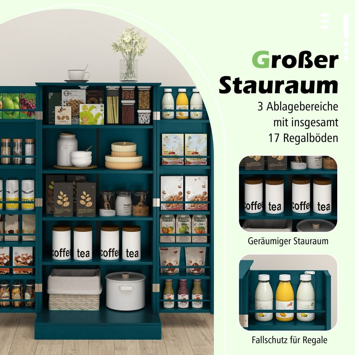 Kitchen Cabinet with Adjustable Shelves, Green, 2 Doors