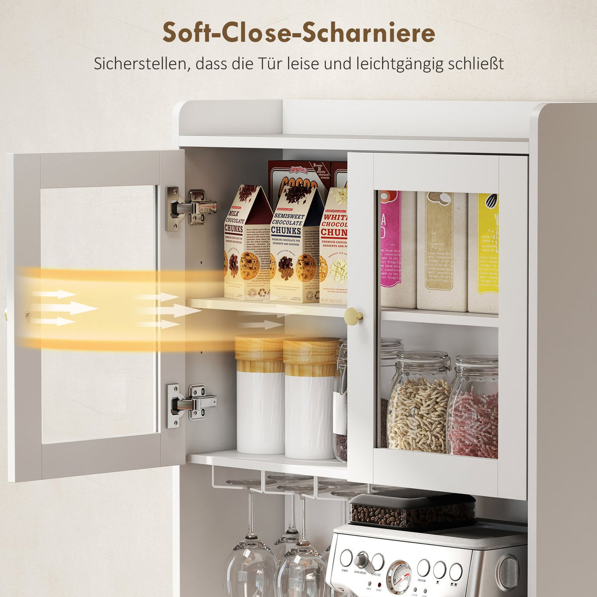 Kitchen Cabinet with Countertop, Wine Glass Holder, 170 cm, MDF, White
