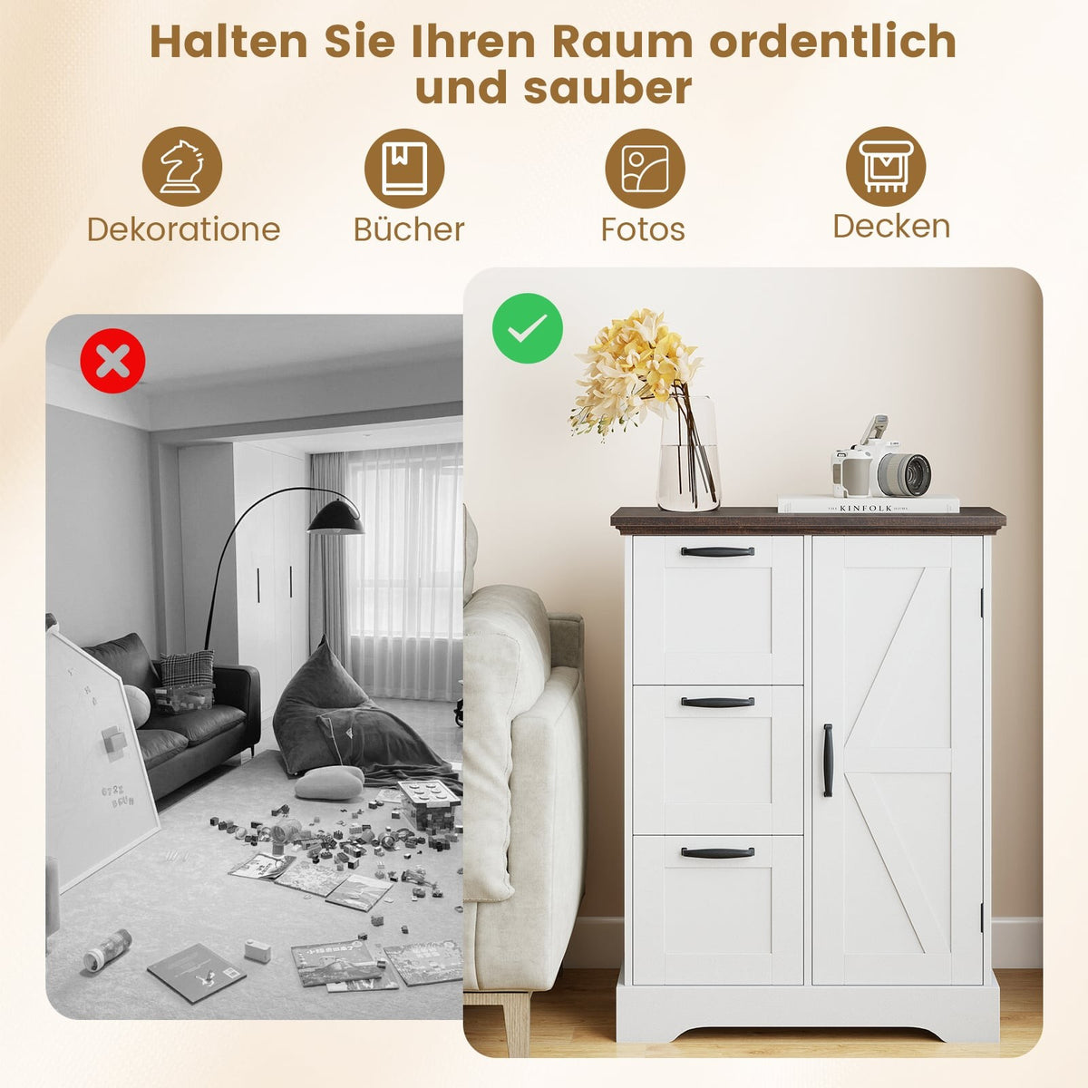 Kitchen Cabinet with Doors & 3 Drawers – White MDF