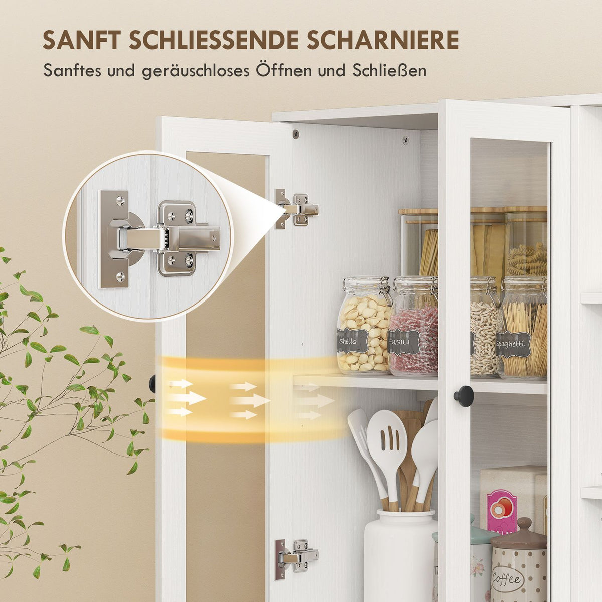 Kitchen Cabinet with Glass Doors, Shelves, 172 cm, White MDF