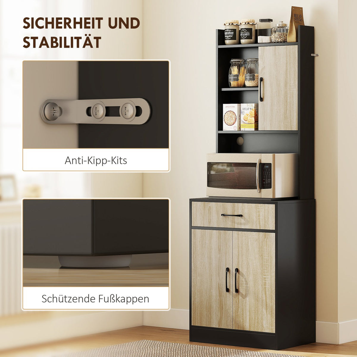Kitchen Cabinet with Workspace, Cable Hole, Drawer, 3 Shelves
