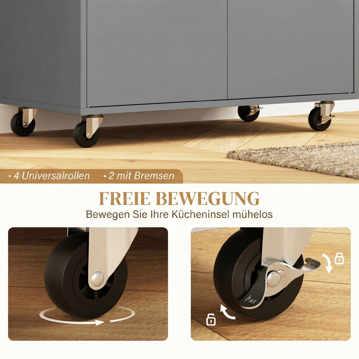 Kitchen Cart with Drawer, Cabinet, Towel Rack, Grey/Oak