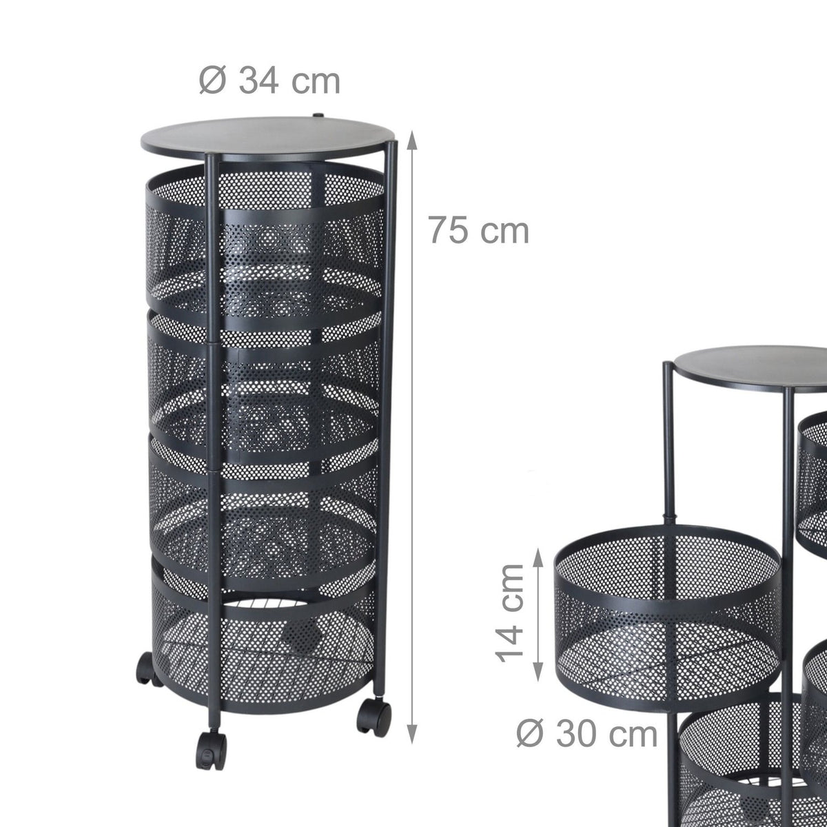 Kitchen Cart with Swivel Shelves – Metal, Rolling, Storage