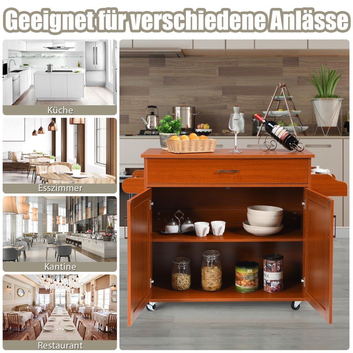 Kitchen Cart with Towel Rack and Spice Shelf, 116x40x85 cm