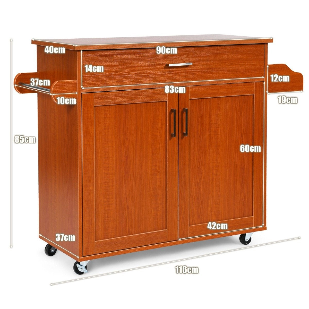 Kitchen Cart with Towel Rack and Spice Shelf, 116x40x85 cm