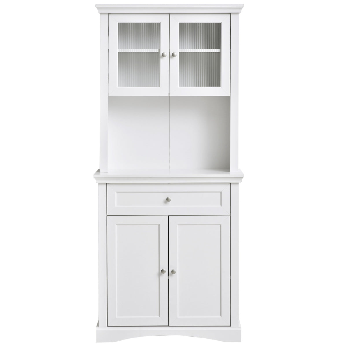 Kitchen Cupboard Drawer Tall Cabinet Compartment Glass Doors Adjustable Shelves Kitchen Buffet Living Room Dining Room White 79X40X180Cm