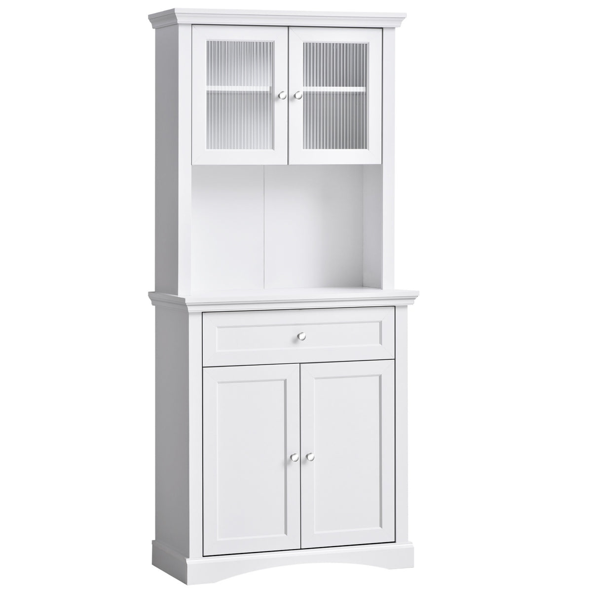 Kitchen Cupboard Drawer Tall Cabinet Compartment Glass Doors Adjustable Shelves Kitchen Buffet Living Room Dining Room White 79X40X180Cm