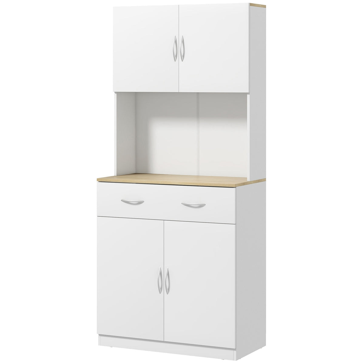 Kitchen Cupboard, Tall Cupboard, Kitchen Buffet With 2 Cupboards, Dish Cupboard, Dining Room Cupboard With Drawers, Cupboard, White, 80 X 40 X 180 Cm