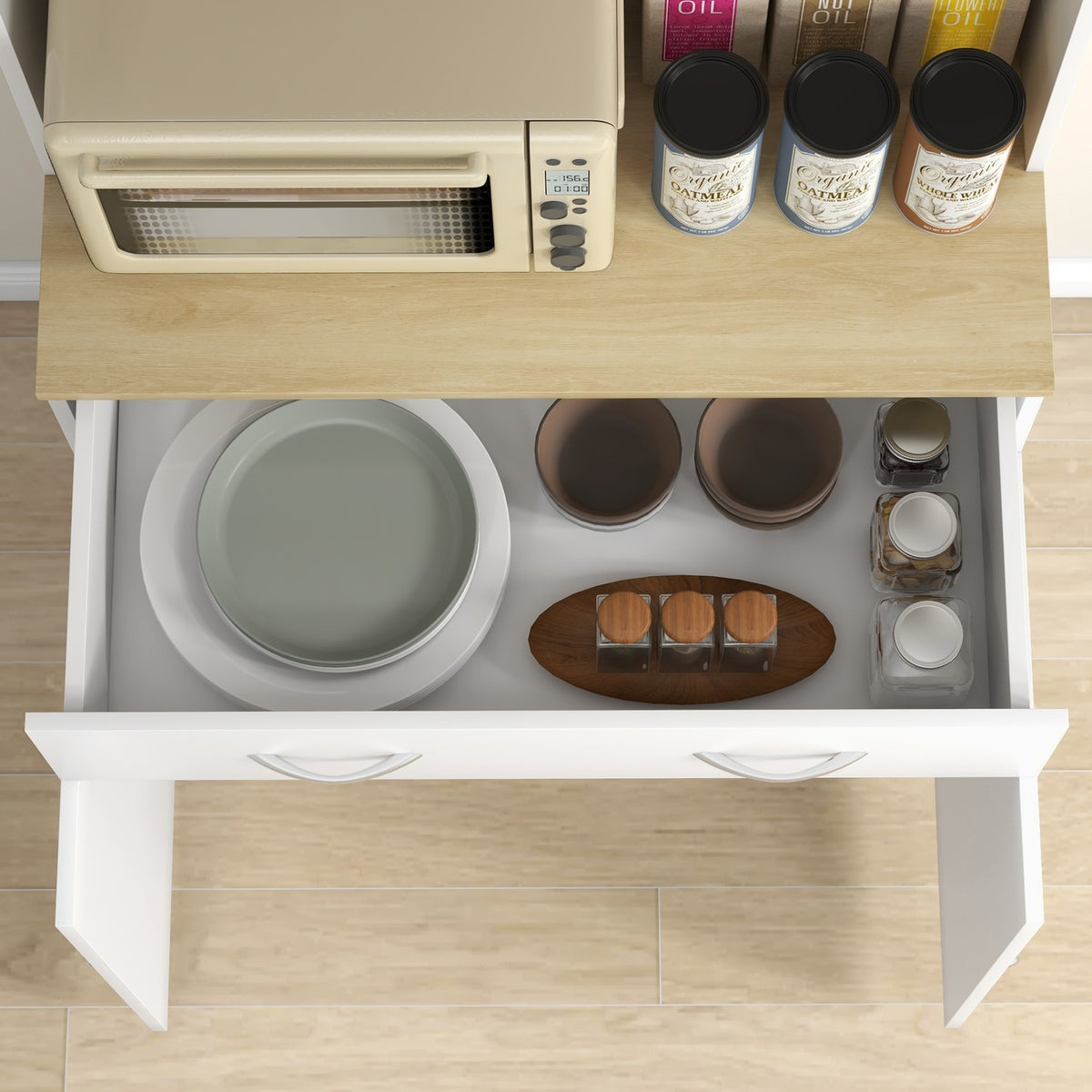 Kitchen Cupboard, Tall Cupboard, Kitchen Buffet With 2 Cupboards, Dish Cupboard, Dining Room Cupboard With Drawers, Cupboard, White, 80 X 40 X 180 Cm