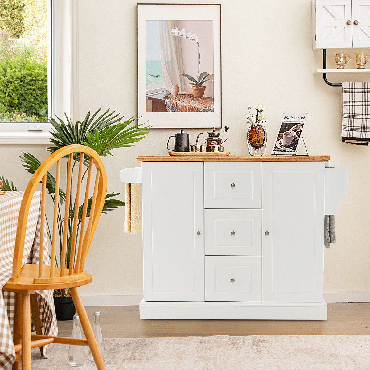 Kitchen Island Cart, 2-Door, 3-Drawer, White