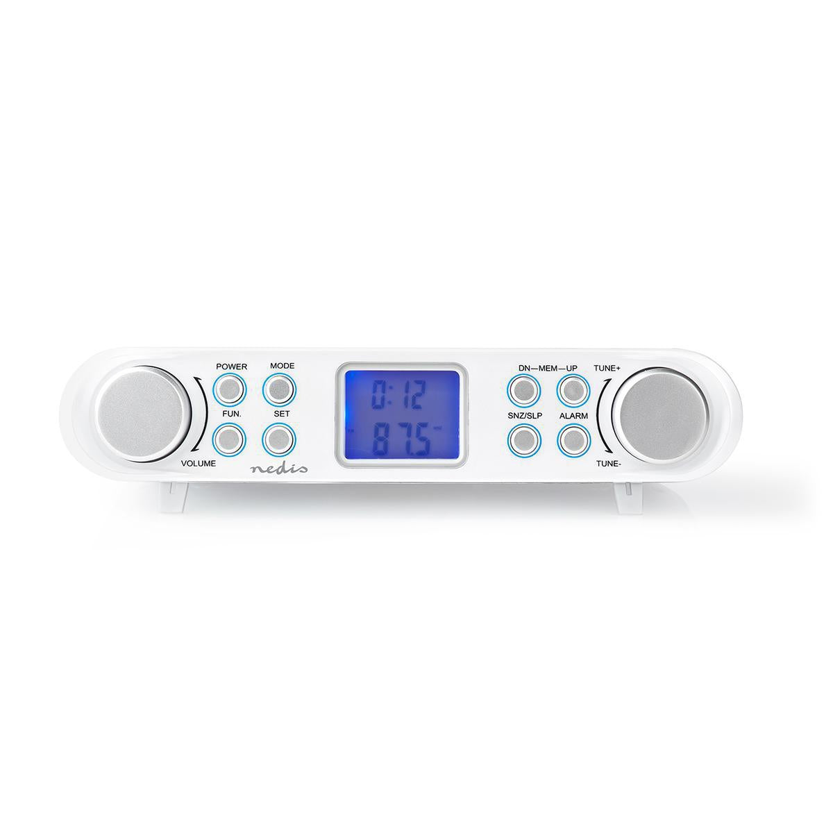 Kitchen Radio | Cabinet Design | FM | Power adapter | Digital | 1.5 W| 2" | Black Blue Screen | Alarm Clock | Silver / White