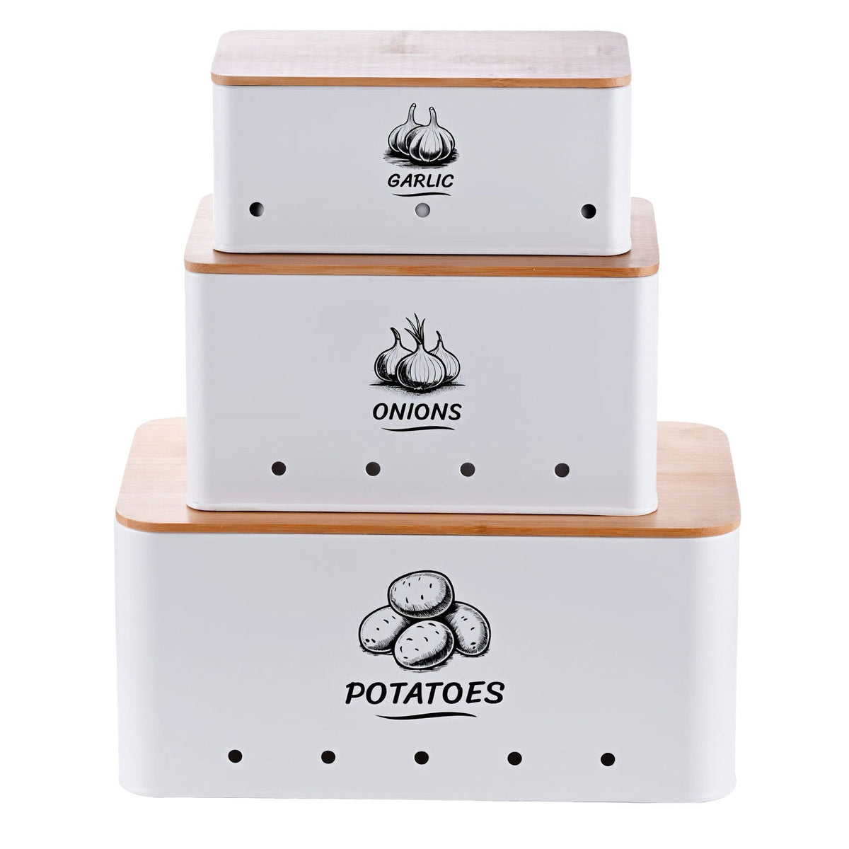 Kitchen Storage Box Set, 3 Pcs, Bamboo Lids