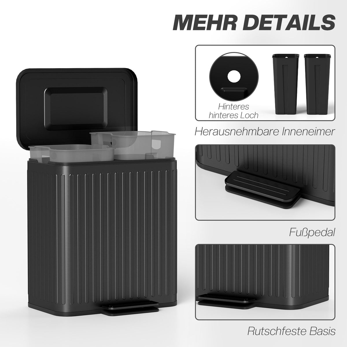 Kitchen Trash Can, 40L Dual Compartment, Pedal-Operated