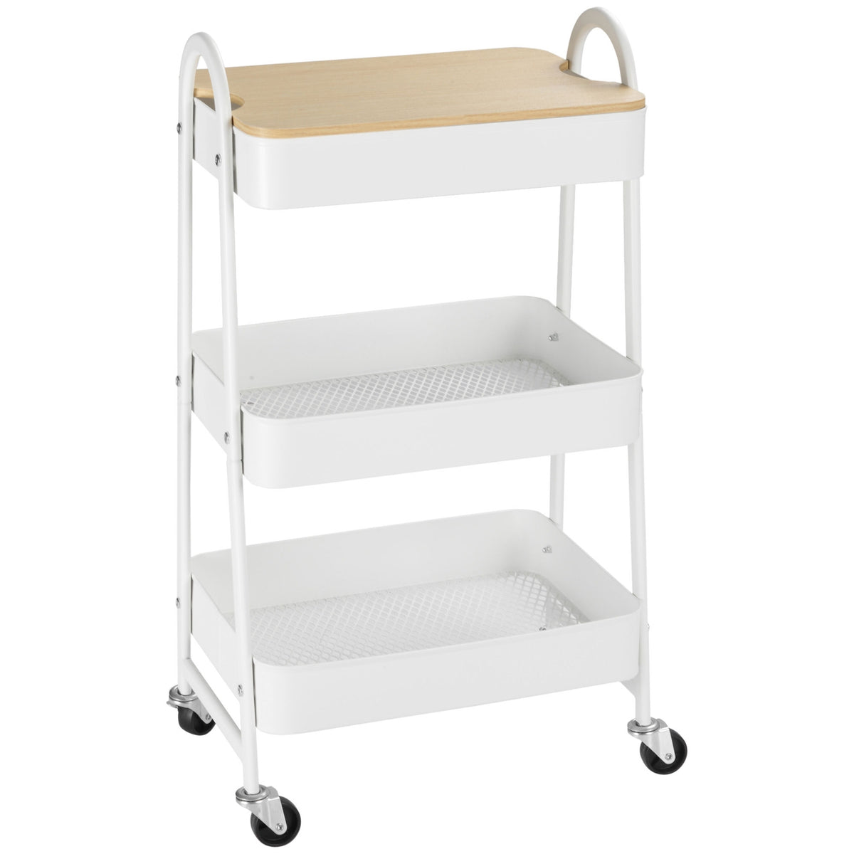 Kitchen Trolley 3-Tier Metal Trolley With Large Storage Space And Lid, For Kitchen And Office, Steel, White, 45X31X79.4Cm