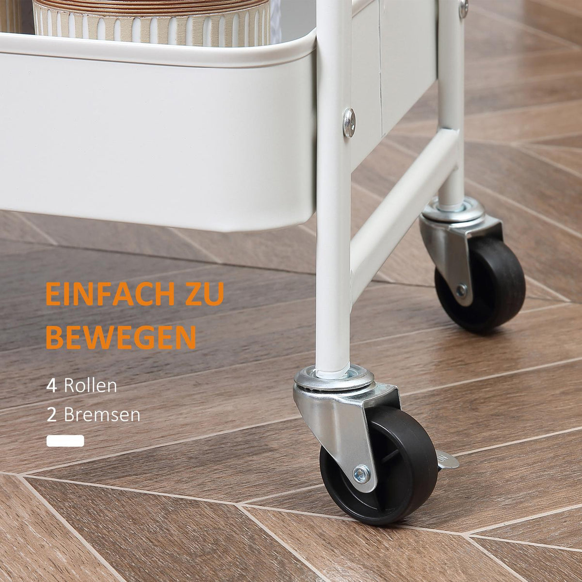 Kitchen Trolley 3-Tier Metal Trolley With Large Storage Space And Lid, For Kitchen And Office, Steel, White, 45X31X79.4Cm