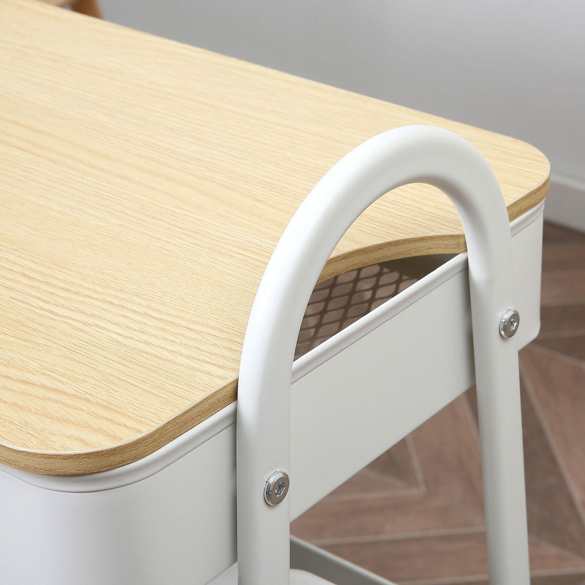 Kitchen Trolley 3-Tier Metal Trolley With Large Storage Space And Lid, For Kitchen And Office, Steel, White, 45X31X79.4Cm