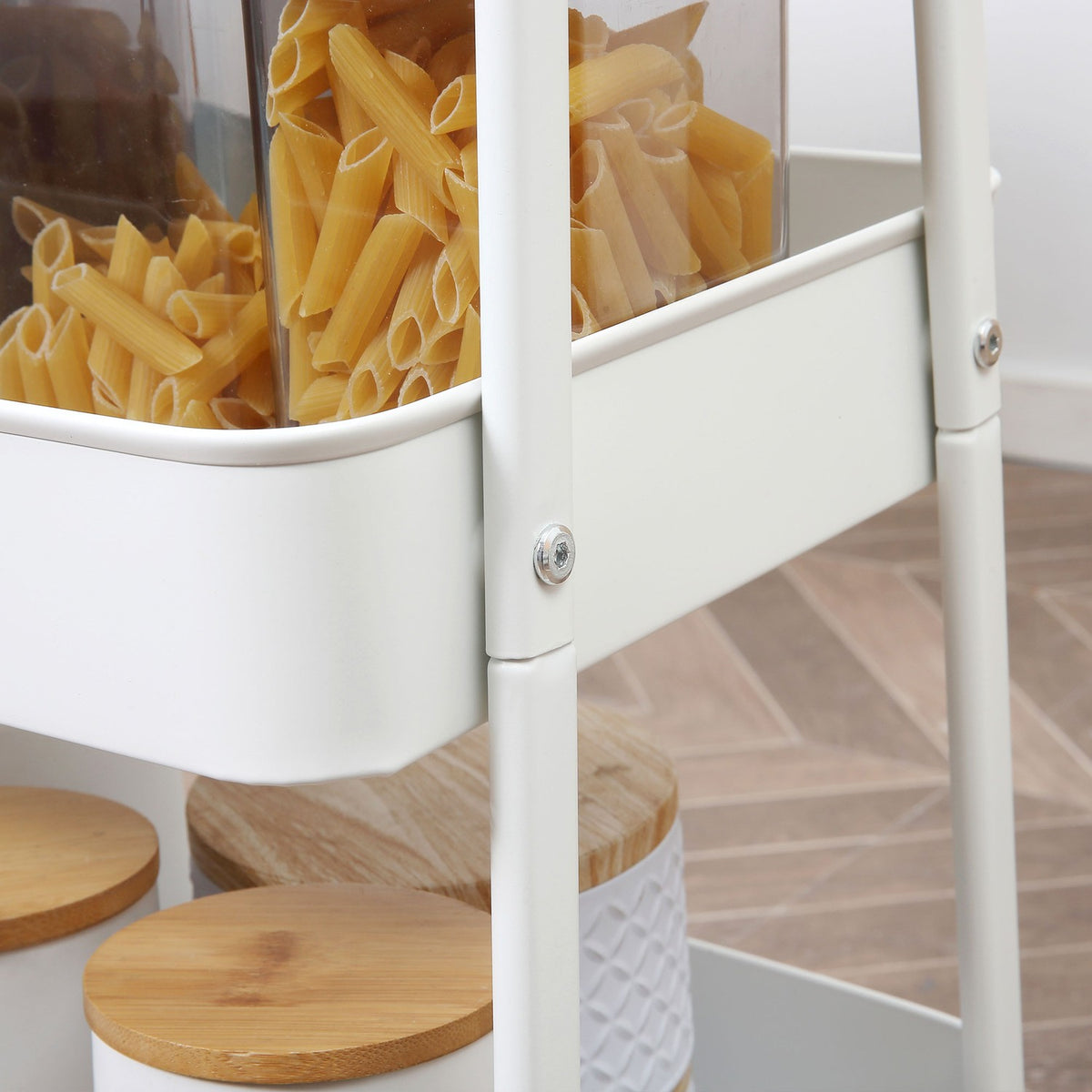 Kitchen Trolley 3-Tier Metal Trolley With Large Storage Space And Lid, For Kitchen And Office, Steel, White, 45X31X79.4Cm