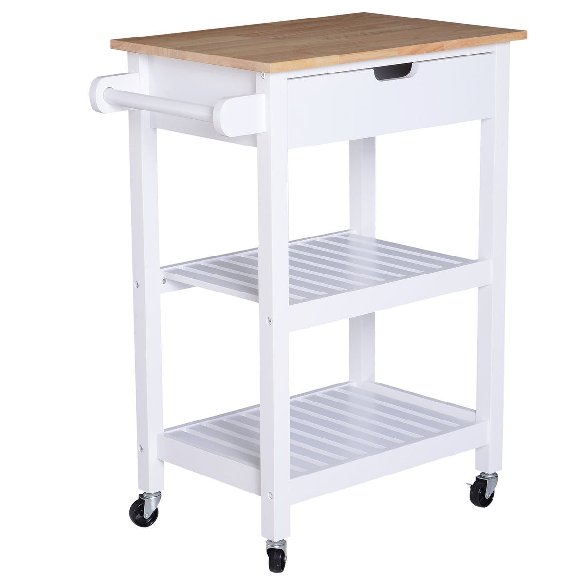 Kitchen Trolley Rollable Serving Trolley With Drawer, Wood, White, 64X39X84.5Cm