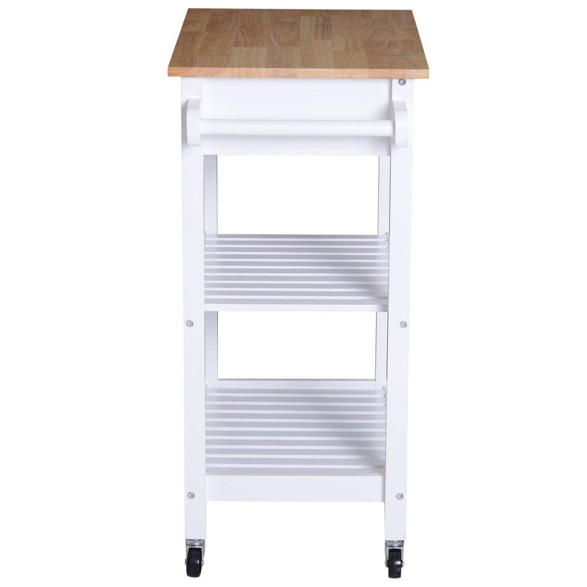 Kitchen Trolley Rollable Serving Trolley With Drawer, Wood, White, 64X39X84.5Cm