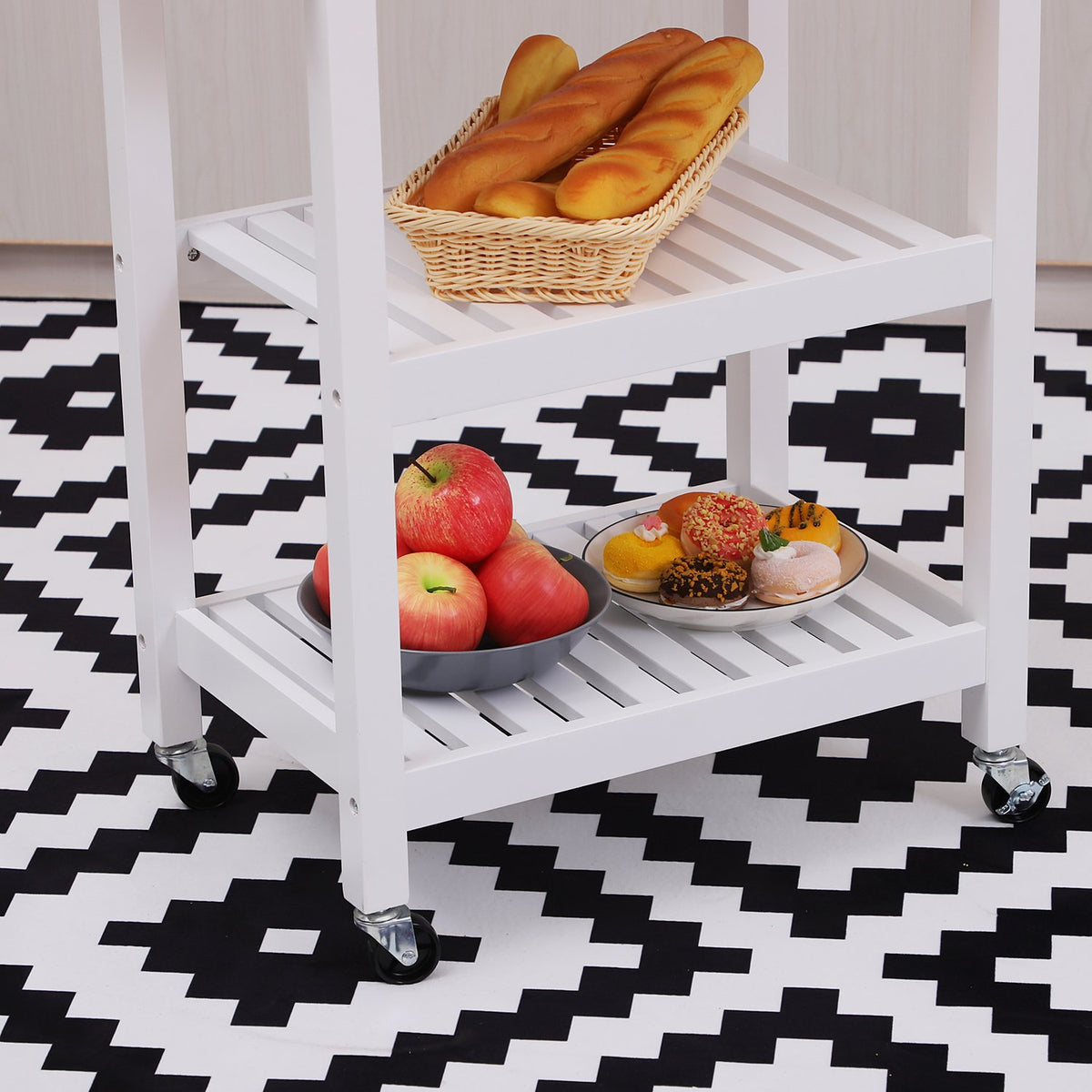 Kitchen Trolley Rollable Serving Trolley With Drawer, Wood, White, 64X39X84.5Cm