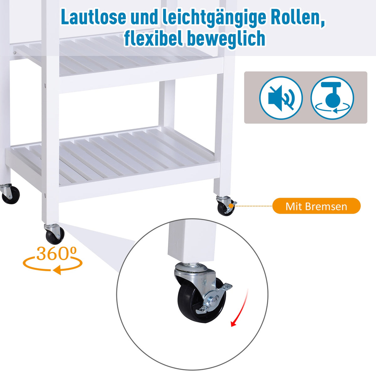 Kitchen Trolley Rollable Serving Trolley With Drawer, Wood, White, 64X39X84.5Cm
