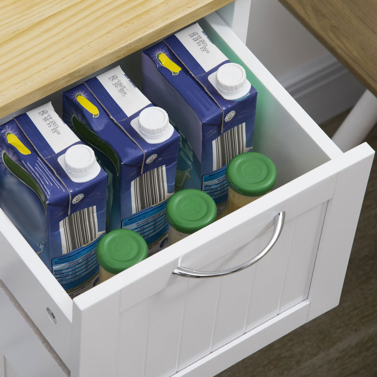 Kitchen Trolley, Serving Trolley with 3 Drawers, 3 Tier, Worktop, Kitchen Trolley, Storage Trolley, White, 67 x 37 x 85 cm