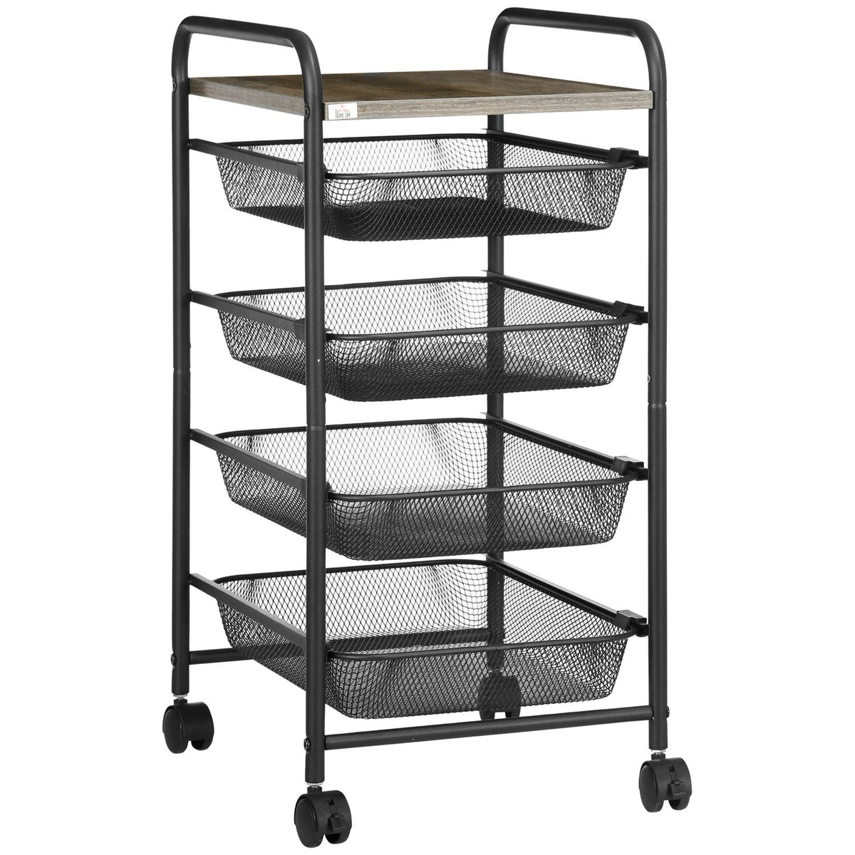 Kitchen Trolley With 4 Baskets, Storage Rack On Wheels, Serving Trolley For Bedroom, Steel, Black, 41.5X31X66Cm