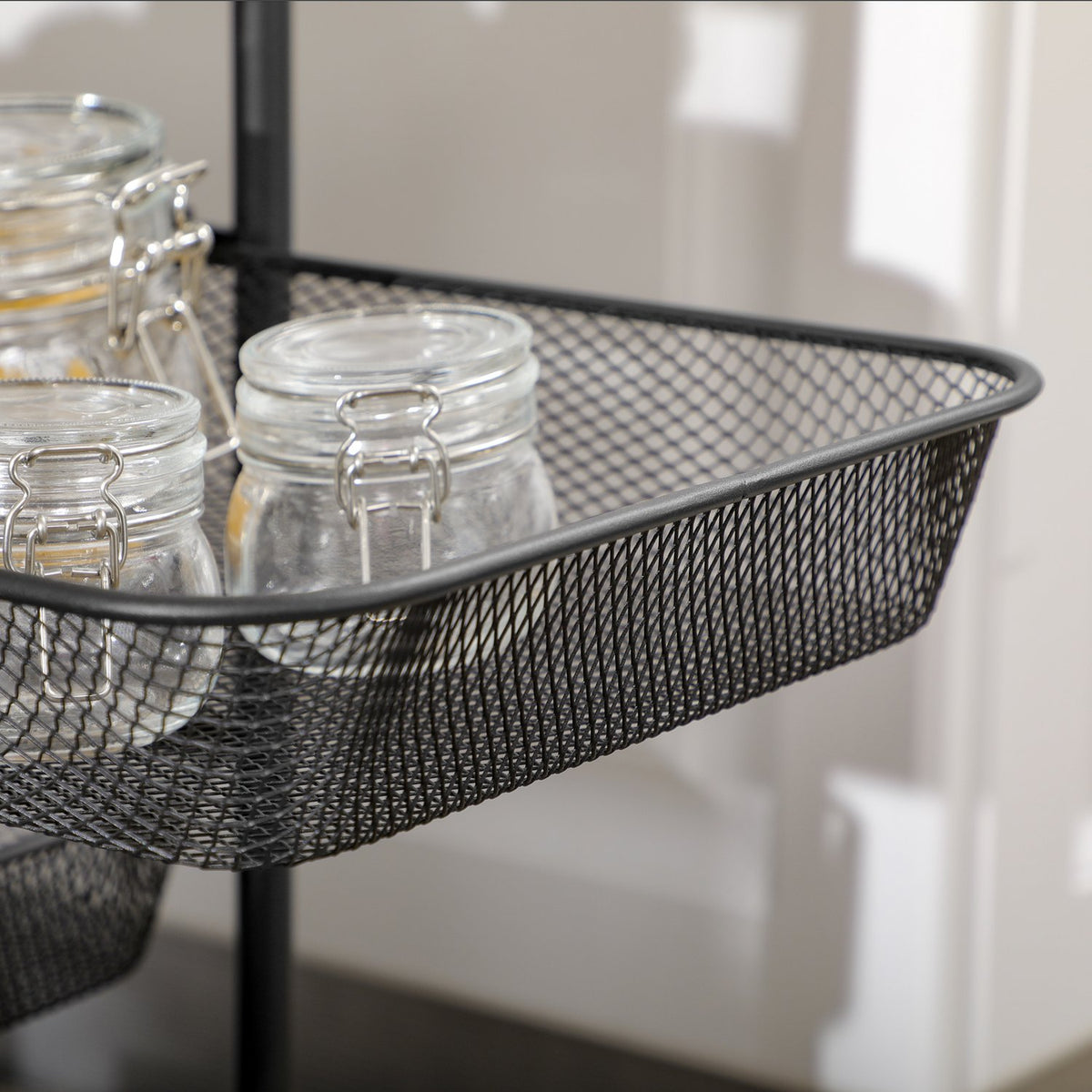 Kitchen Trolley With 4 Baskets, Storage Rack On Wheels, Serving Trolley For Bedroom, Steel, Black, 41.5X31X66Cm