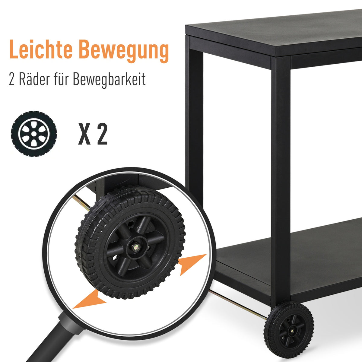 Kitchen Trolley With Wheels, Serving Trolley With Hooks, Stainless Steel Handles, Black, 128X46.5X86.5Cm
