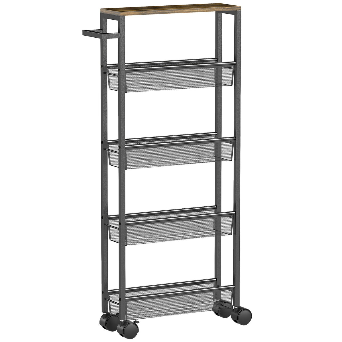 Kitchen Trolley with 5 Shelves, Rolling Cart, Black, 47x13x96.5 cm