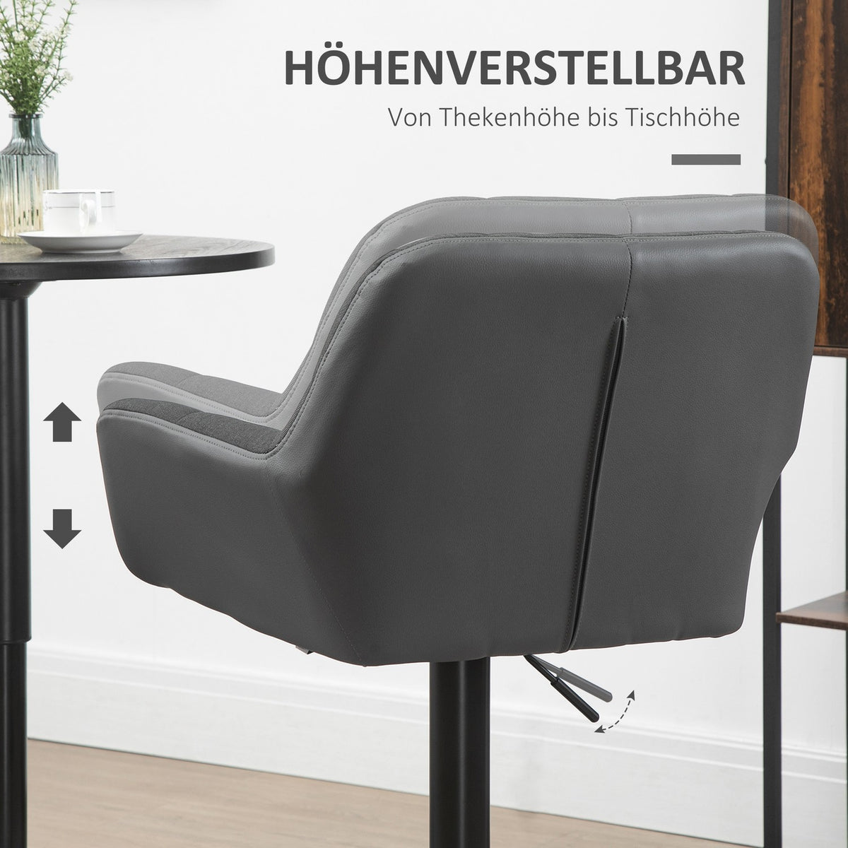 Kitchen bar stool set of 2, height adjustable, 360° rotatable with backrest and footrest, linen look, up to 120 kg, 57.5 x 52.5 x 93-114 cm, gray