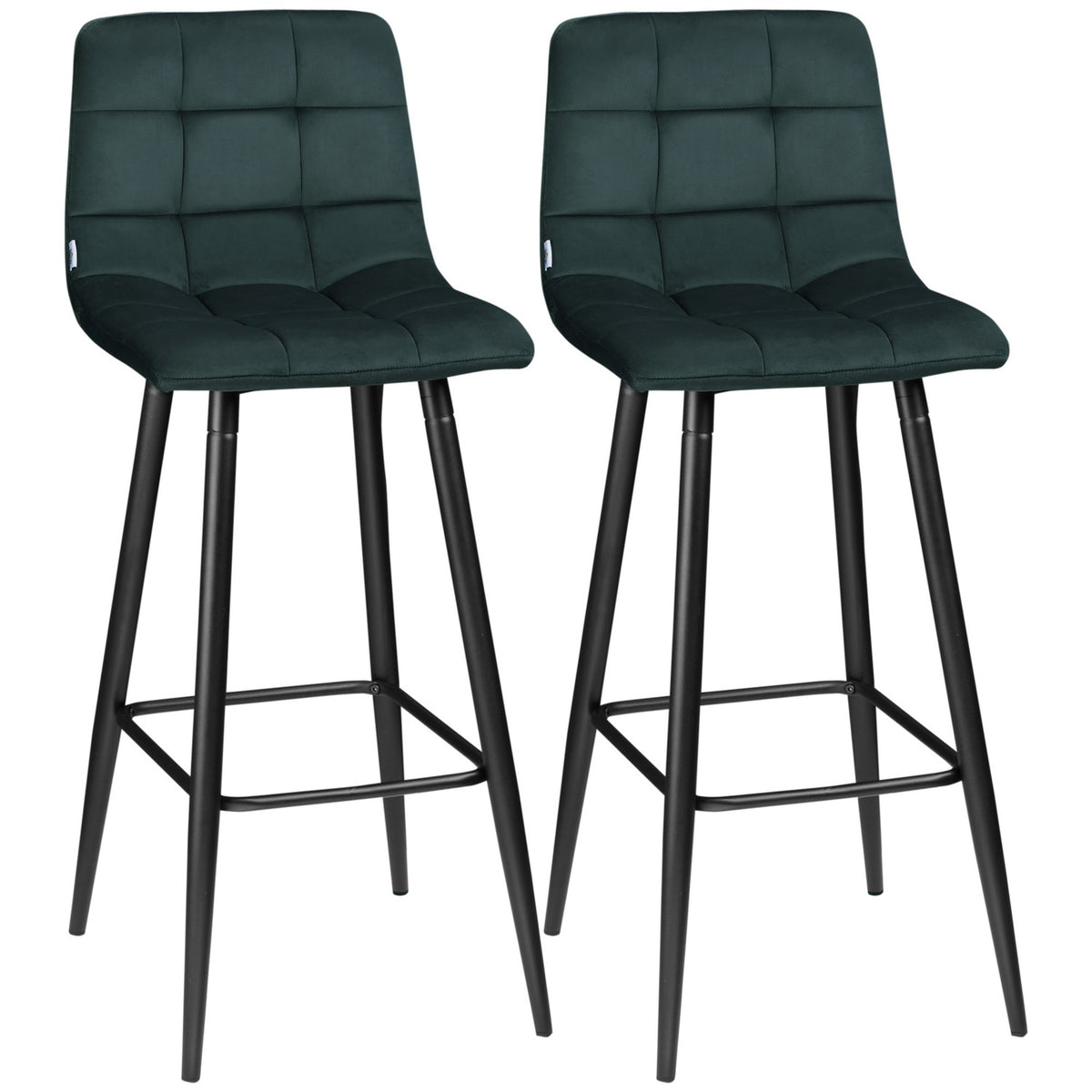 Kitchen bar stool set of 2 with non-slip foot caps, modern design, steel legs, velvet cover, up to 120 kg, 42 x 47 x 105 cm, green