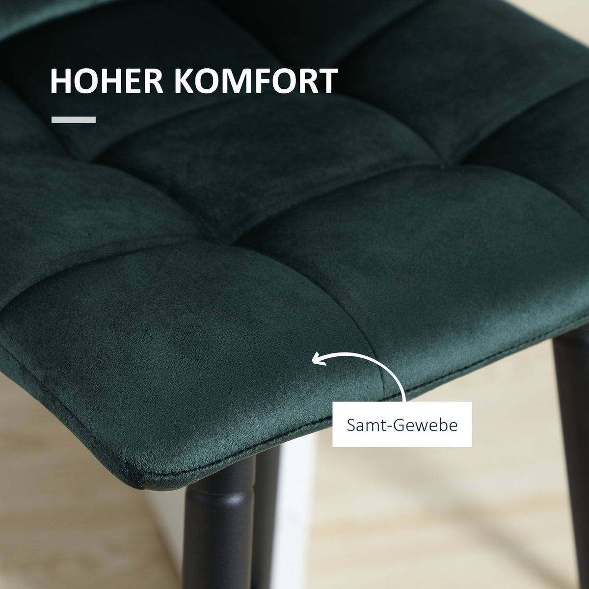 Kitchen bar stool set of 2 with non-slip foot caps, modern design, steel legs, velvet cover, up to 120 kg, 42 x 47 x 105 cm, green