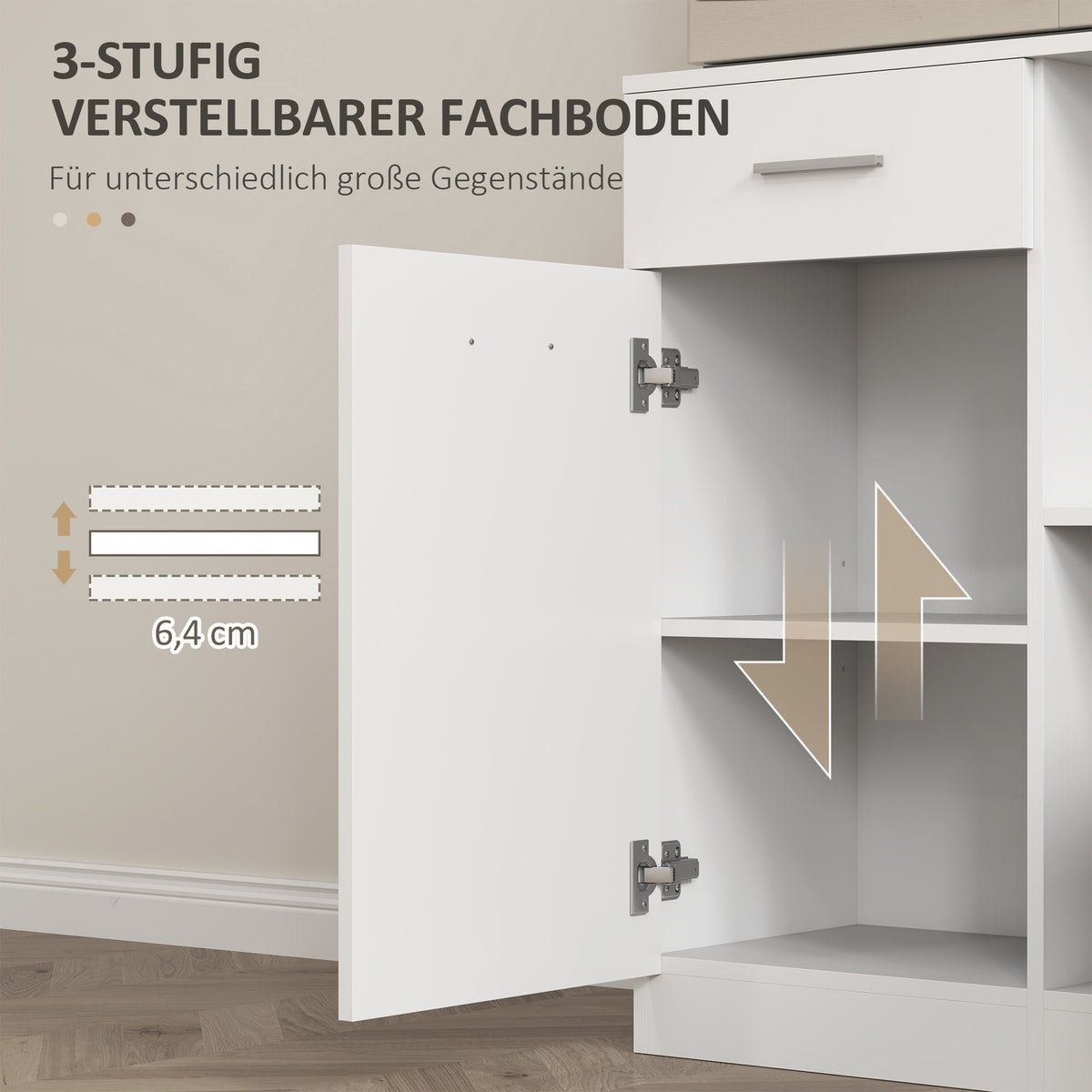 Kitchen cabinet, tall cabinet with adjustable shelf, drawer, buffet cabinet with soft-close door, display cabinet, storage cabinet for kitchen, dining room, 80 x 35 x 180 cm, white