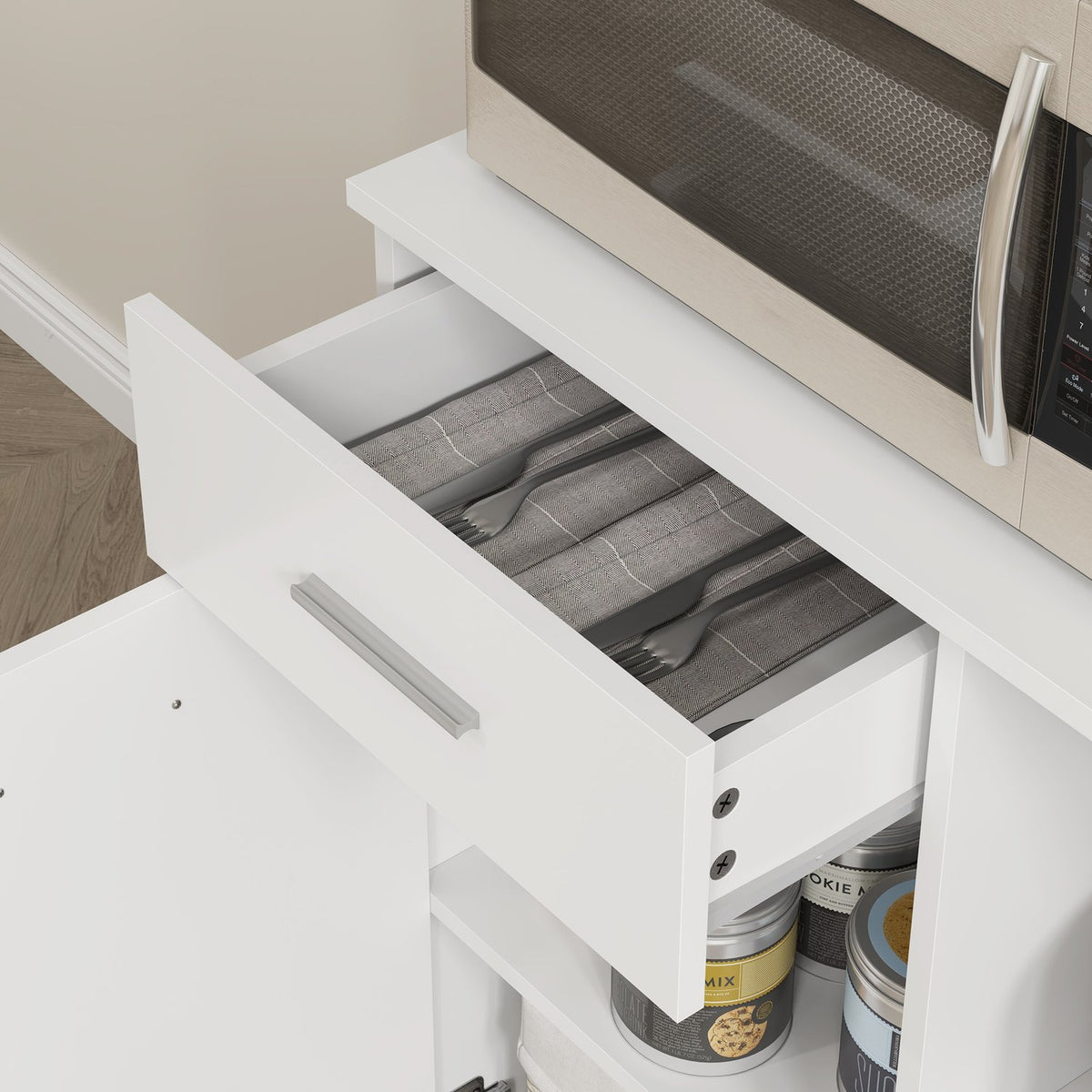 Kitchen cabinet, tall cabinet with adjustable shelf, drawer, buffet cabinet with soft-close door, display cabinet, storage cabinet for kitchen, dining room, 80 x 35 x 180 cm, white