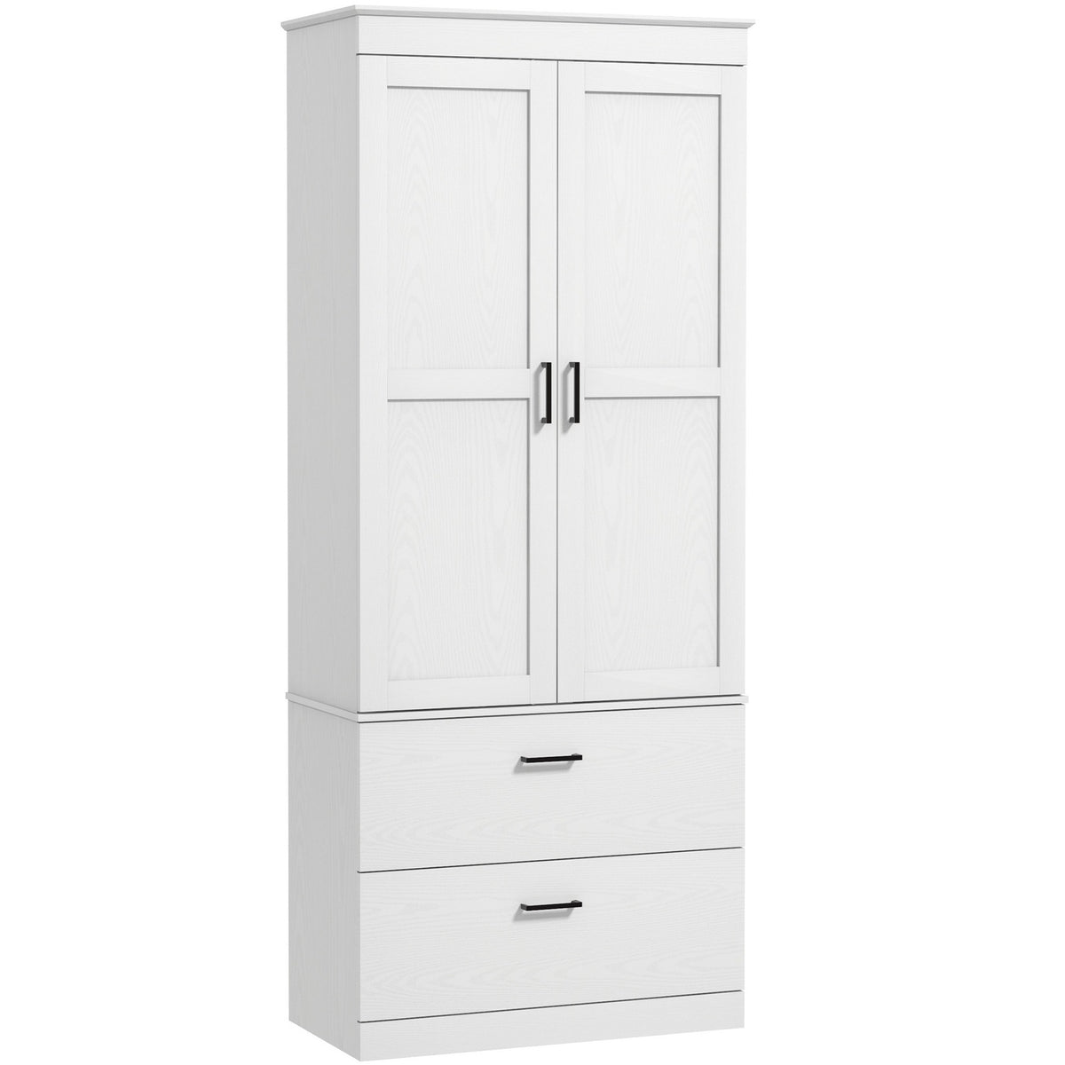 Kitchen cabinet, tall cabinet with adjustable shelves, 2 drawers, kitchen buffet for dining room, living room, 75 x 39 x 178 cm, cream white