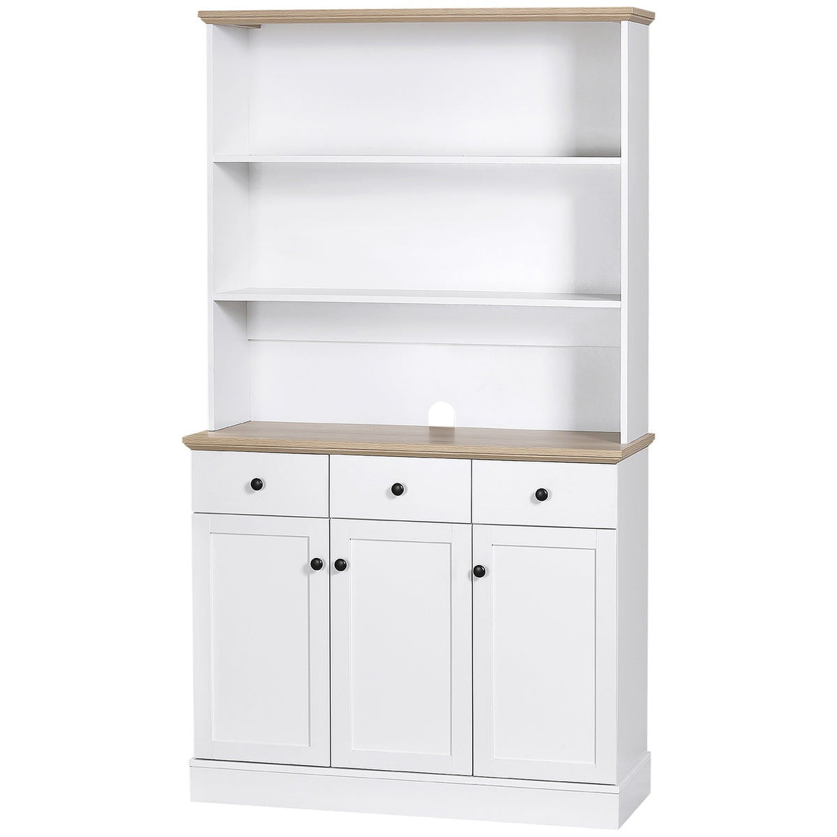 Kitchen cabinet, tall cabinet with drawers and open shelves, free-standing kitchen buffet, microwave cabinet with tilt protection, white, 101x39x1805cm