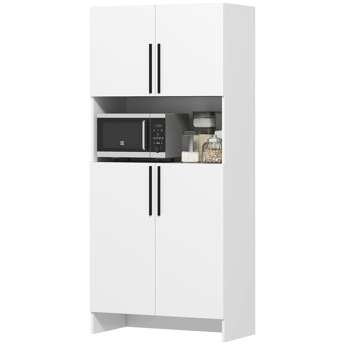 Kitchen cabinet, tall cabinet with microwave shelf, buffet cabinet with soft-close door, storage cabinet, display cabinet for kitchen, dining room, 79x40x175 cm white |