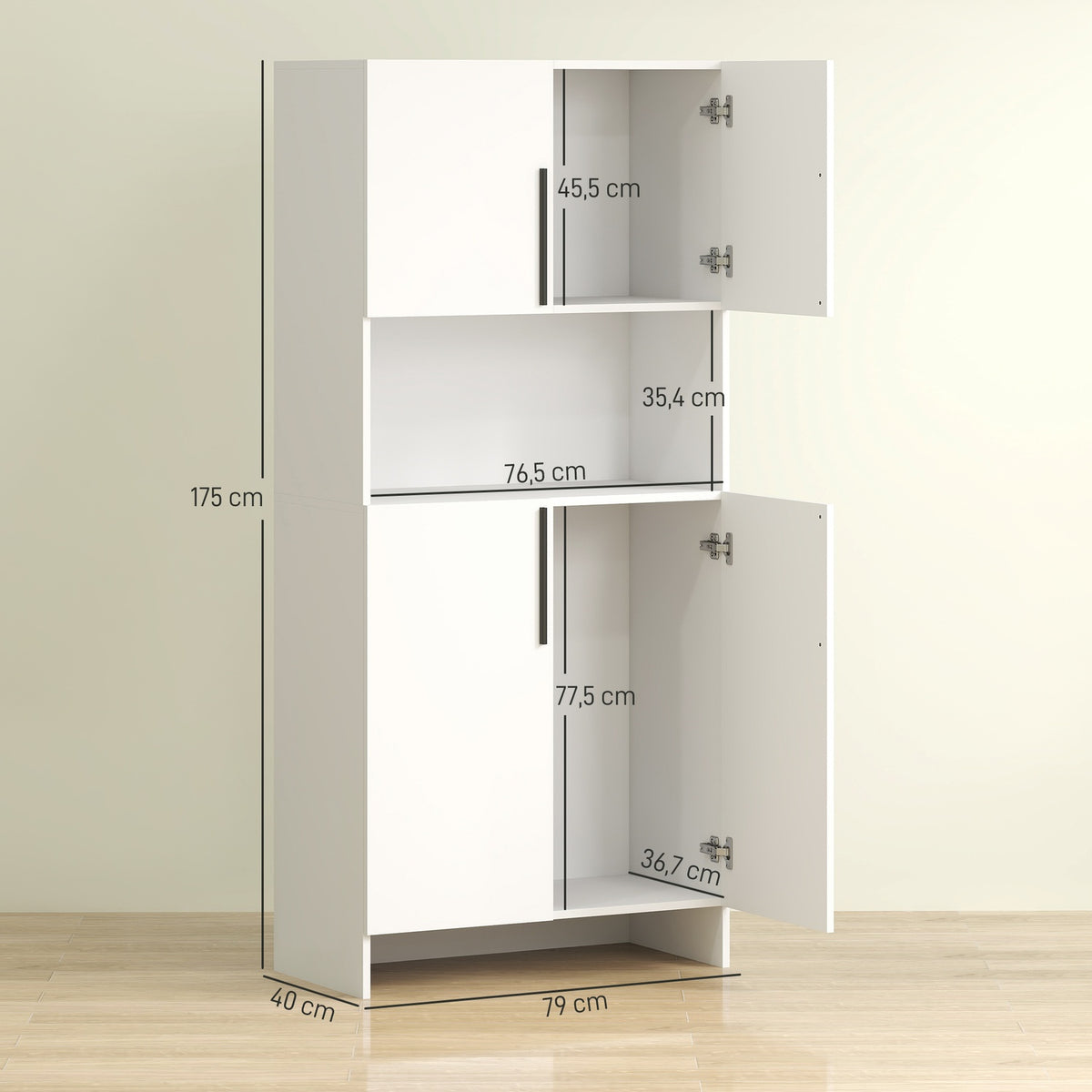 Kitchen cabinet, tall cabinet with microwave shelf, buffet cabinet with soft-close door, storage cabinet, display cabinet for kitchen, dining room, 79x40x175 cm white |