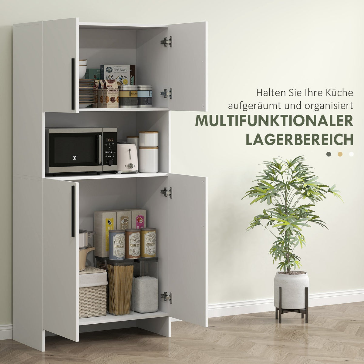 Kitchen cabinet, tall cabinet with microwave shelf, buffet cabinet with soft-close door, storage cabinet, display cabinet for kitchen, dining room, 79x40x175 cm white |