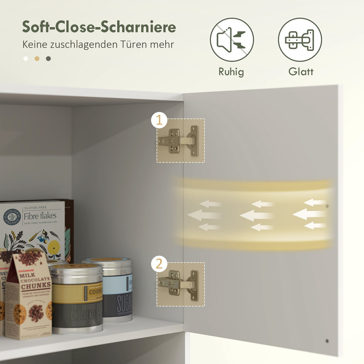 Kitchen cabinet, tall cabinet with microwave shelf, buffet cabinet with soft-close door, storage cabinet, display cabinet for kitchen, dining room, 79x40x175 cm white |