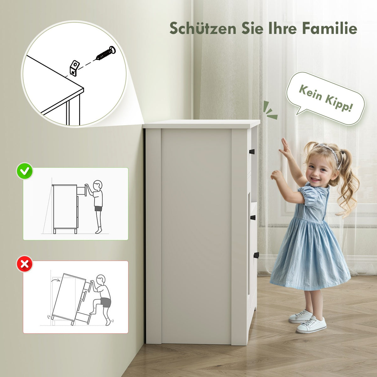 Kitchen cabinet with cable hole, chest of drawers with 2 cabinets, open compartment, drawer, 80 x 35 x 72.2 cm, chipboard, white