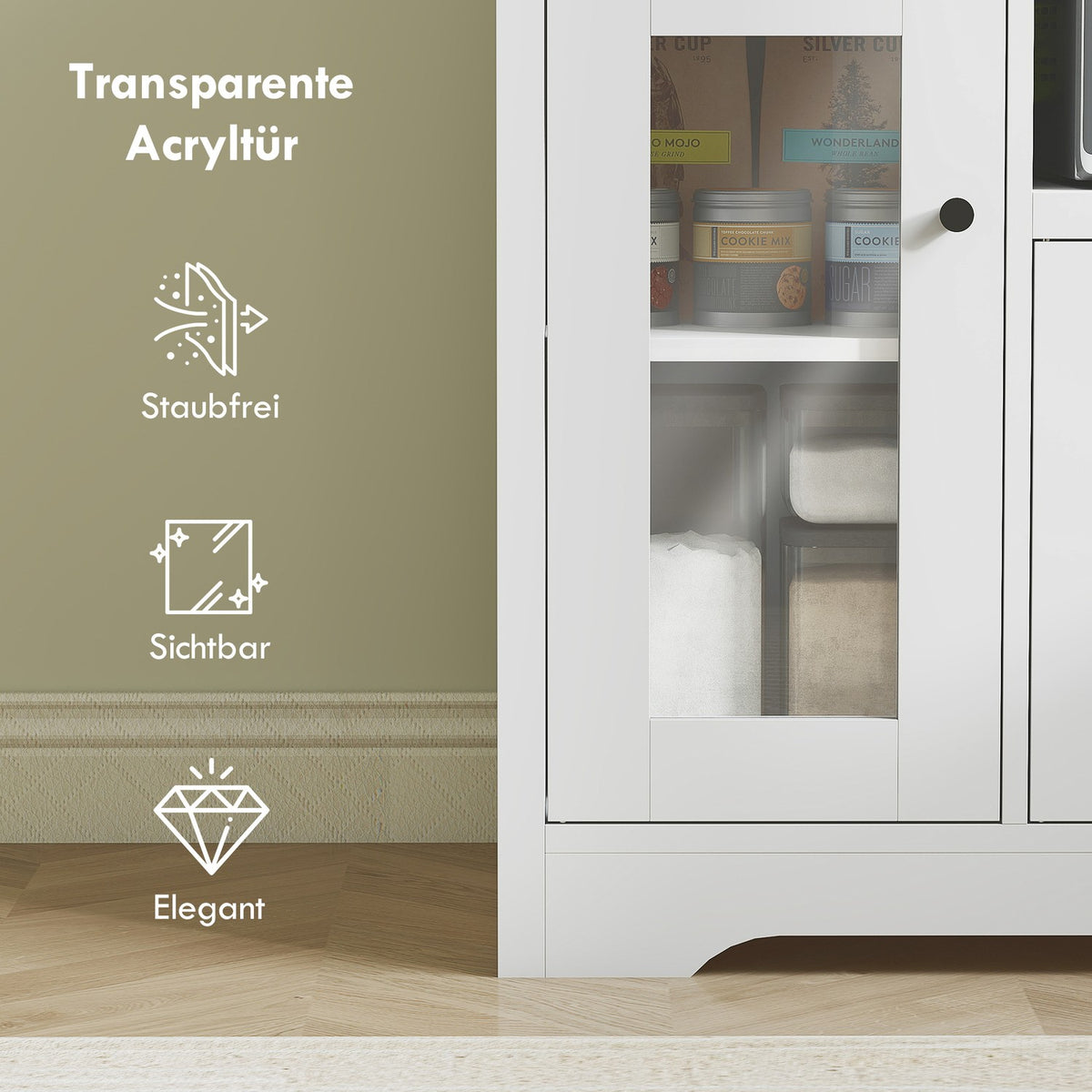 Kitchen cabinet with cable hole, chest of drawers with 2 cabinets, open compartment, drawer, 80 x 35 x 72.2 cm, chipboard, white