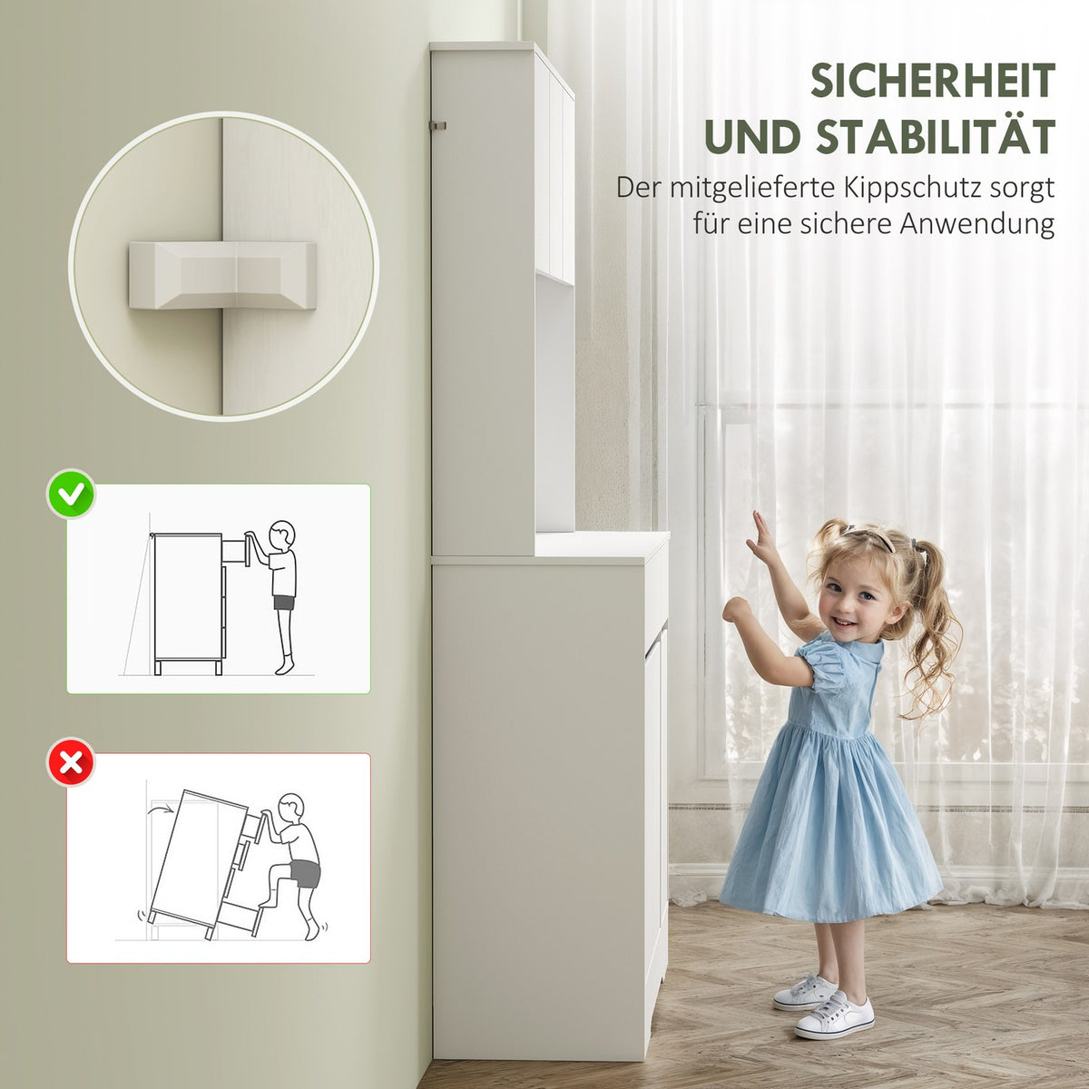 Kitchen cabinet with open work surface, 6 doors, 2 drawers, adjustable shelves, cable holes, chipboard, white