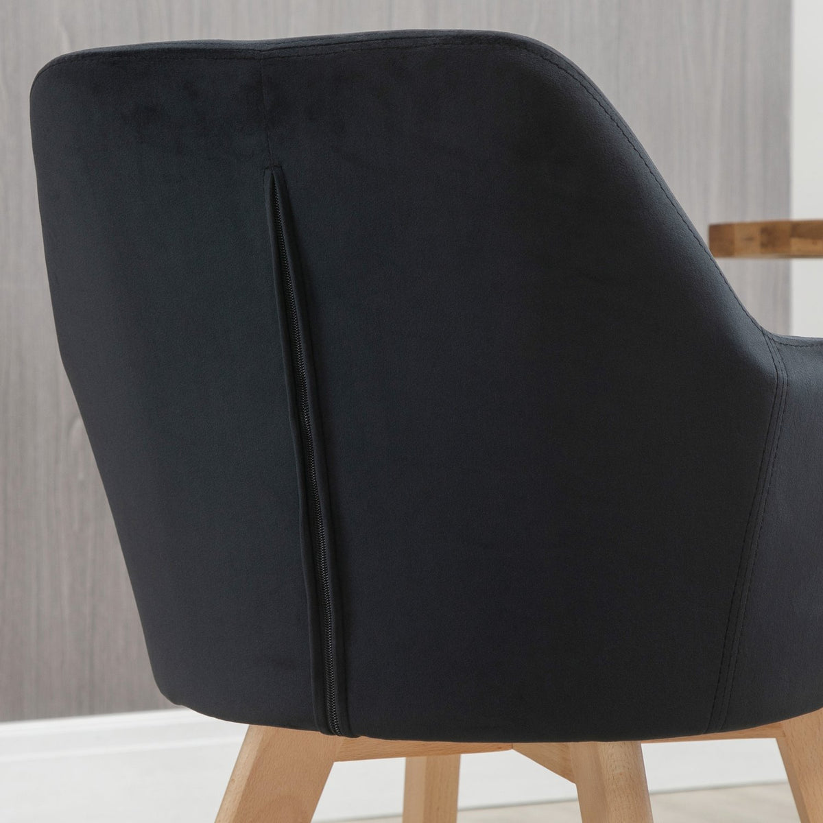 Kitchen chairs set of 2, load capacity 120 kg, ergonomic, with extended armrest, backrest, polyester, wood, 54x57x80 cm, black