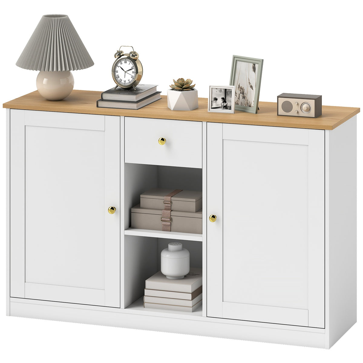 Kitchen chest of drawers, sideboard with drawer, cupboards, shelves, chipboard, white