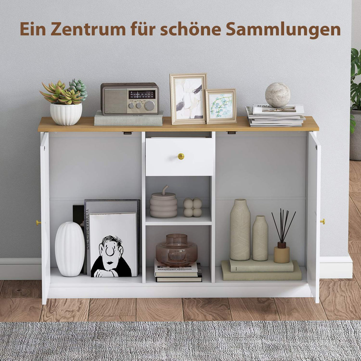 Kitchen chest of drawers, sideboard with drawer, cupboards, shelves, chipboard, white