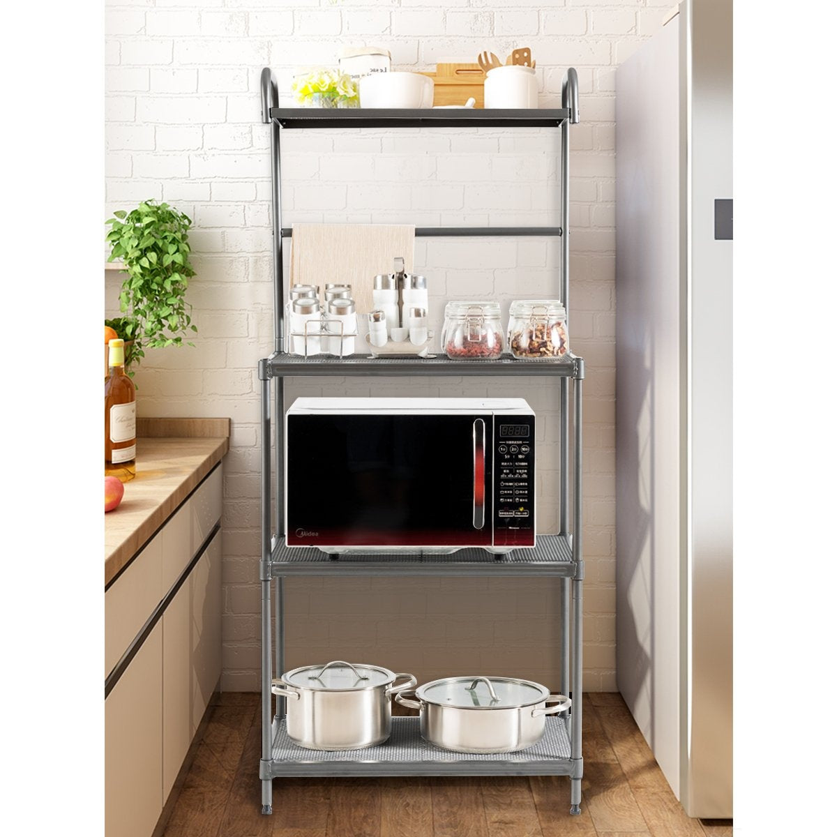 Kitchen shelf 4 shelves adjustable microwave holder household shelf standing shelf