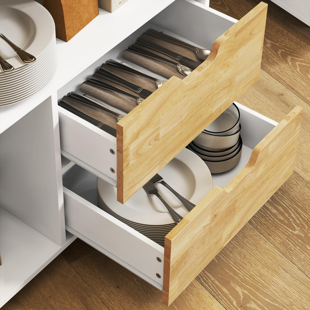 Kitchen trolley serving trolley with worktop, drawers, trolley with kitchen cabinet with soft close door, handle, kitchen island with open compartment for office, 107x50x85cm, oak